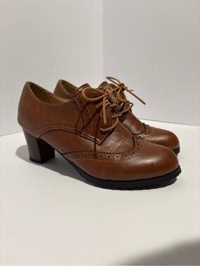 Brown Lace-Up Oxford Pumps | Vintage Dark Academia Heeled Brogues size 39